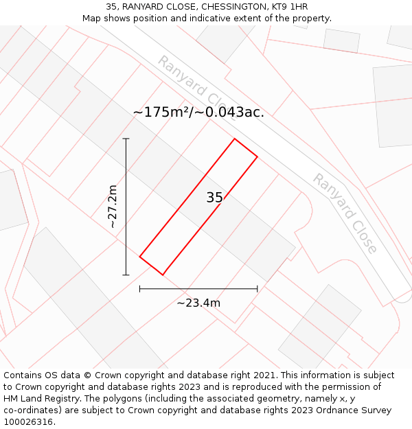 35, RANYARD CLOSE, CHESSINGTON, KT9 1HR: Plot and title map