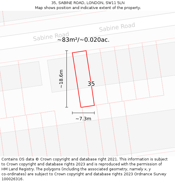 35, SABINE ROAD, LONDON, SW11 5LN: Plot and title map