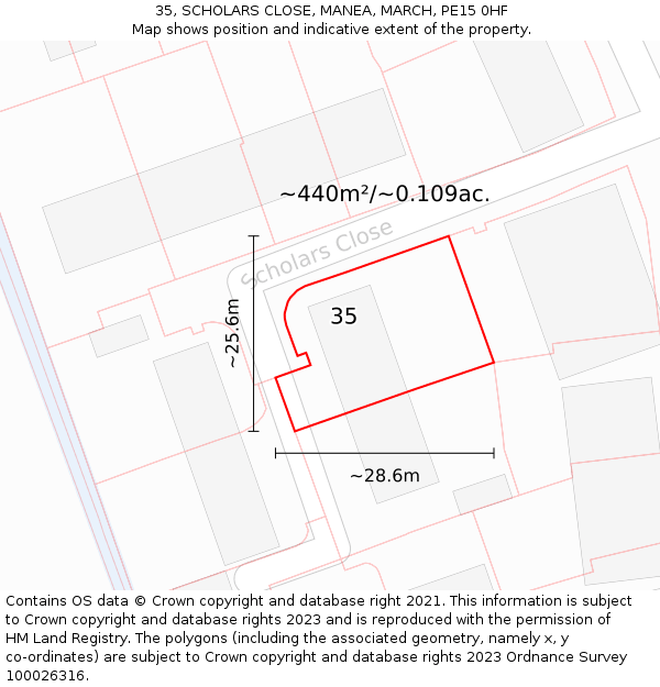 35, SCHOLARS CLOSE, MANEA, MARCH, PE15 0HF: Plot and title map