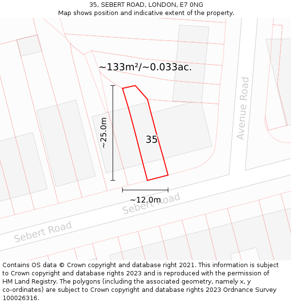 35, SEBERT ROAD, LONDON, E7 0NG: Plot and title map