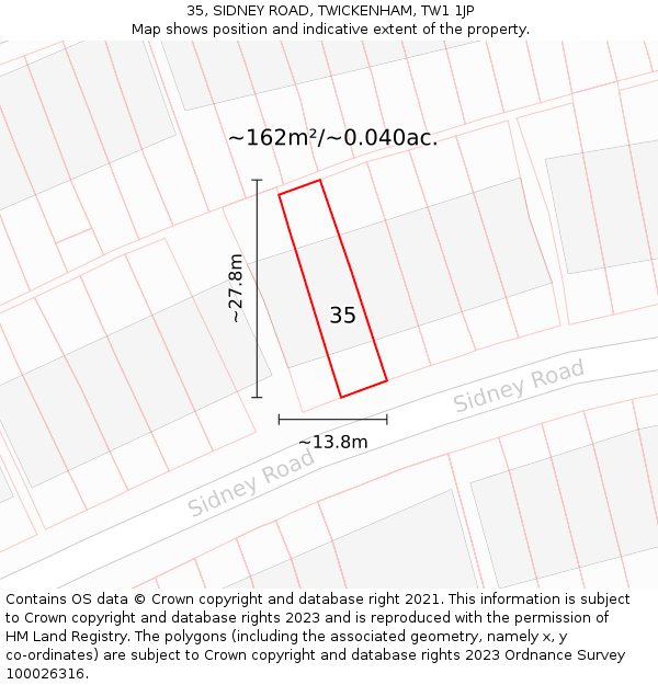 35, SIDNEY ROAD, TWICKENHAM, TW1 1JP: Plot and title map