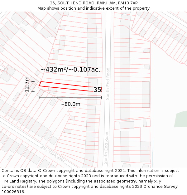 35, SOUTH END ROAD, RAINHAM, RM13 7XP: Plot and title map