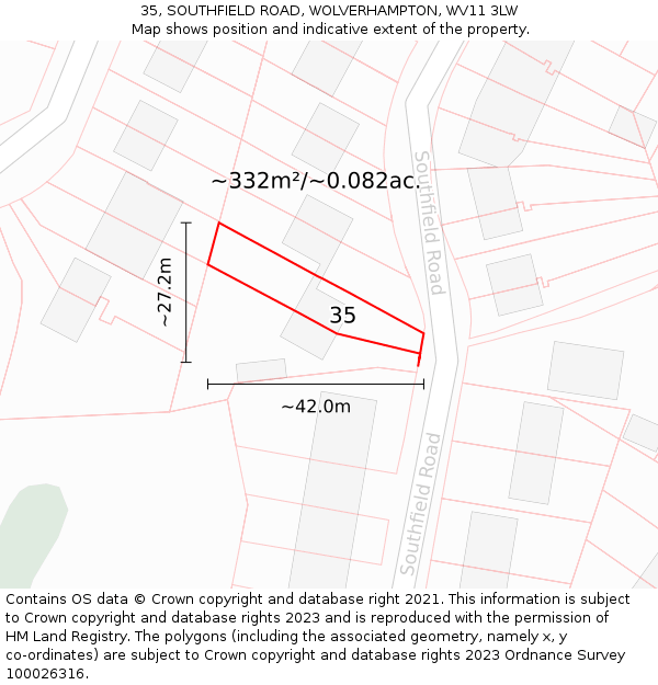 35, SOUTHFIELD ROAD, WOLVERHAMPTON, WV11 3LW: Plot and title map