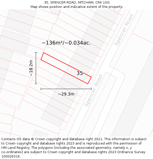 35, SPENCER ROAD, MITCHAM, CR4 1SG: Plot and title map