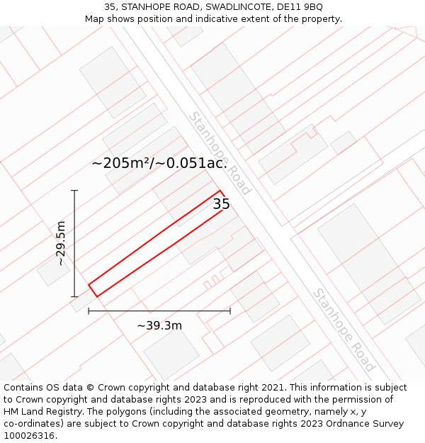 35, STANHOPE ROAD, SWADLINCOTE, DE11 9BQ: Plot and title map