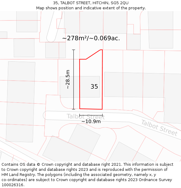 35, TALBOT STREET, HITCHIN, SG5 2QU: Plot and title map