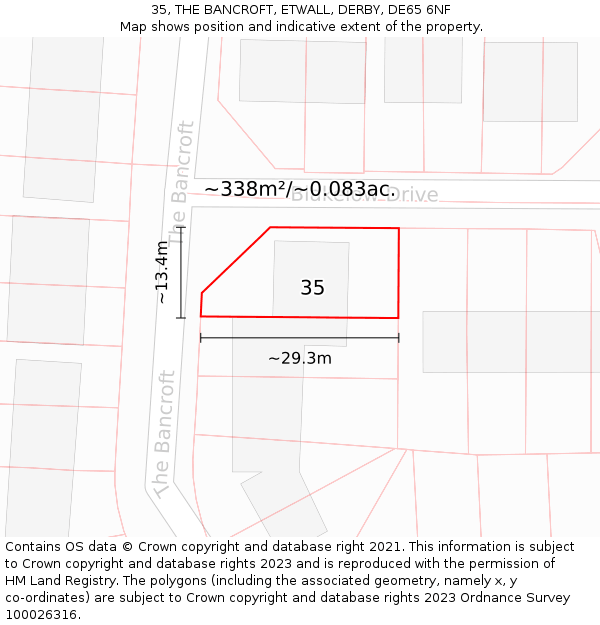 35, THE BANCROFT, ETWALL, DERBY, DE65 6NF: Plot and title map