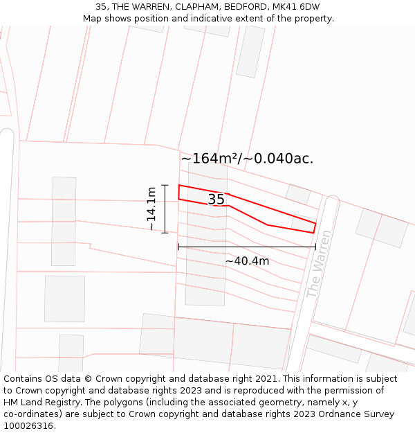 35, THE WARREN, CLAPHAM, BEDFORD, MK41 6DW: Plot and title map