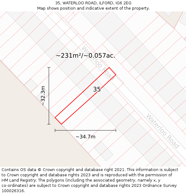 35, WATERLOO ROAD, ILFORD, IG6 2EG: Plot and title map