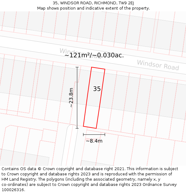 35, WINDSOR ROAD, RICHMOND, TW9 2EJ: Plot and title map