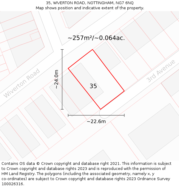 35, WIVERTON ROAD, NOTTINGHAM, NG7 6NQ: Plot and title map