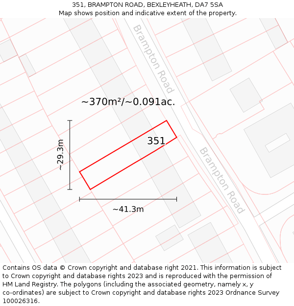 351, BRAMPTON ROAD, BEXLEYHEATH, DA7 5SA: Plot and title map