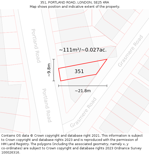 351, PORTLAND ROAD, LONDON, SE25 4RA: Plot and title map