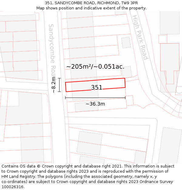 351, SANDYCOMBE ROAD, RICHMOND, TW9 3PR: Plot and title map