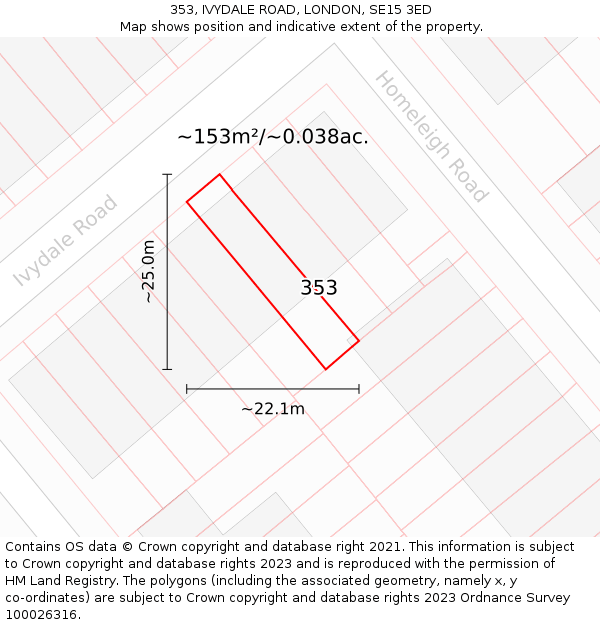 353, IVYDALE ROAD, LONDON, SE15 3ED: Plot and title map
