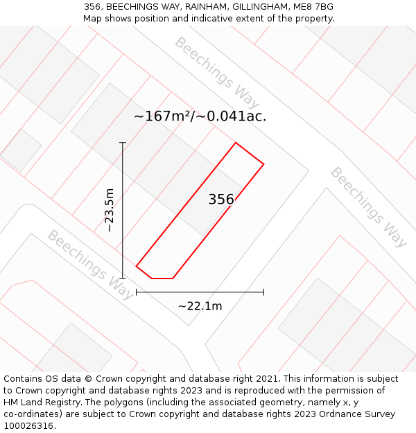 356, BEECHINGS WAY, RAINHAM, GILLINGHAM, ME8 7BG: Plot and title map