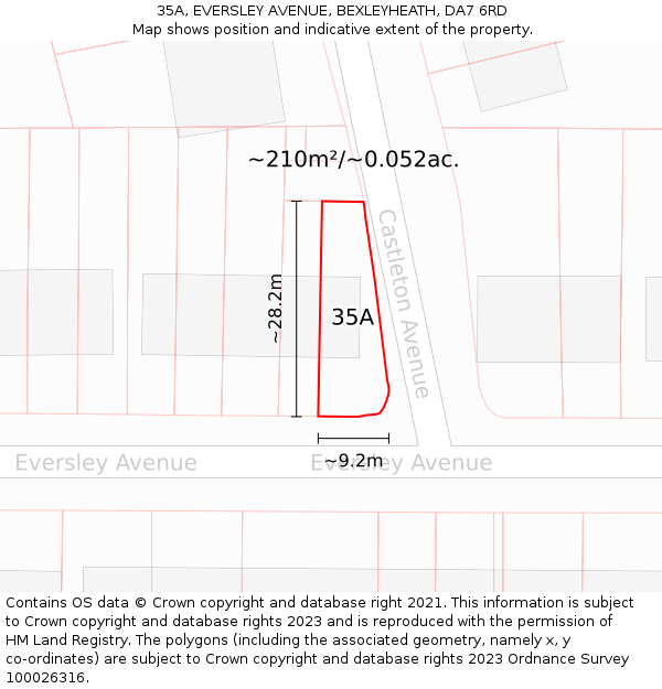 35A, EVERSLEY AVENUE, BEXLEYHEATH, DA7 6RD: Plot and title map