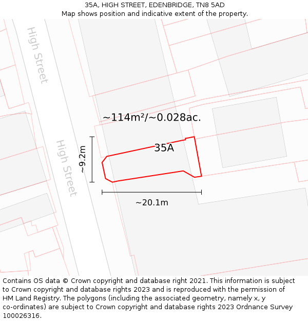 35A, HIGH STREET, EDENBRIDGE, TN8 5AD: Plot and title map
