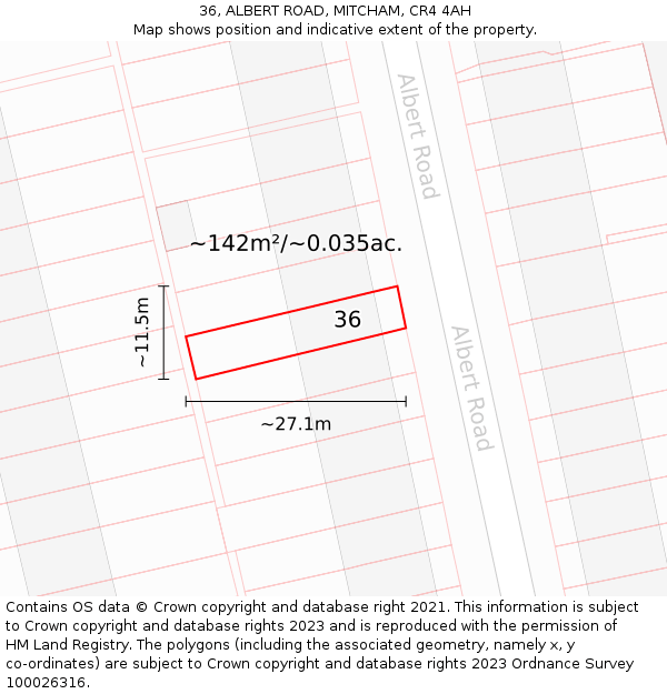 36, ALBERT ROAD, MITCHAM, CR4 4AH: Plot and title map