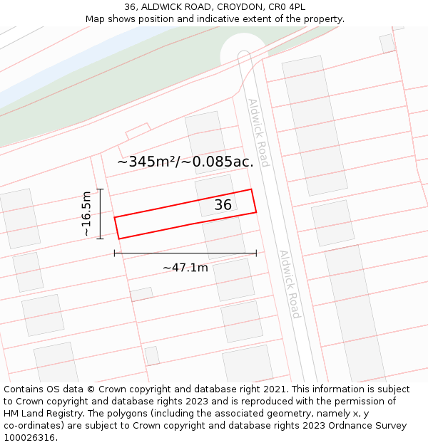 36, ALDWICK ROAD, CROYDON, CR0 4PL: Plot and title map