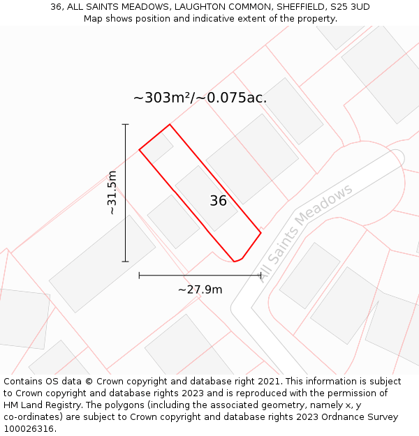 36, ALL SAINTS MEADOWS, LAUGHTON COMMON, SHEFFIELD, S25 3UD: Plot and title map