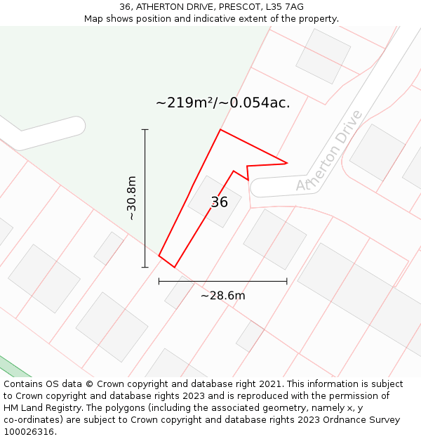 36, ATHERTON DRIVE, PRESCOT, L35 7AG: Plot and title map