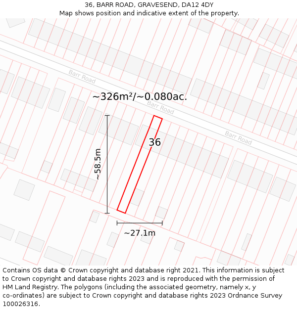 36, BARR ROAD, GRAVESEND, DA12 4DY: Plot and title map