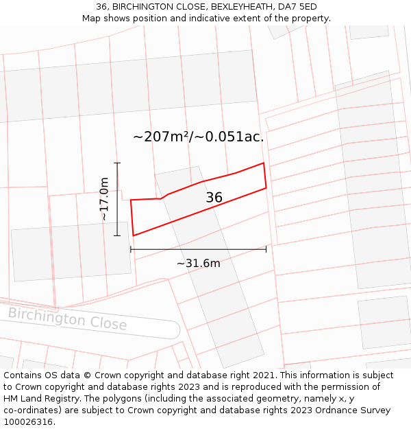 36, BIRCHINGTON CLOSE, BEXLEYHEATH, DA7 5ED: Plot and title map