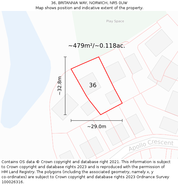 36, BRITANNIA WAY, NORWICH, NR5 0UW: Plot and title map