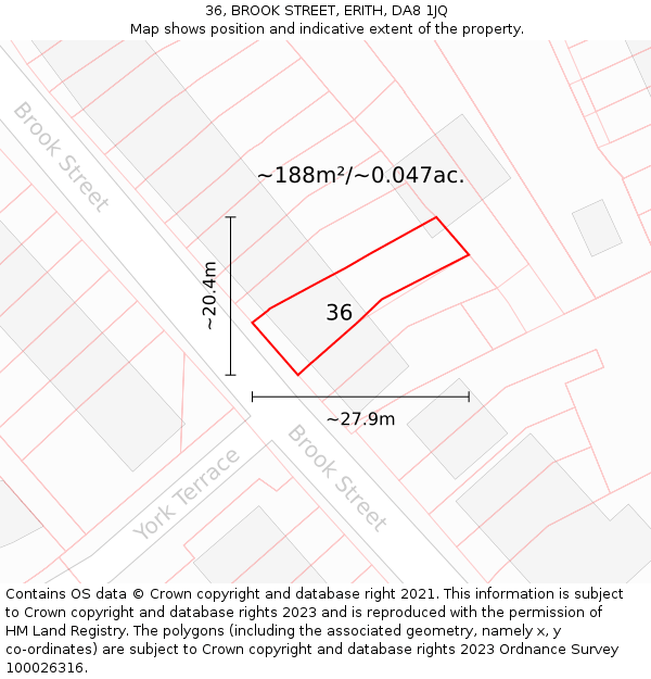 36, BROOK STREET, ERITH, DA8 1JQ: Plot and title map