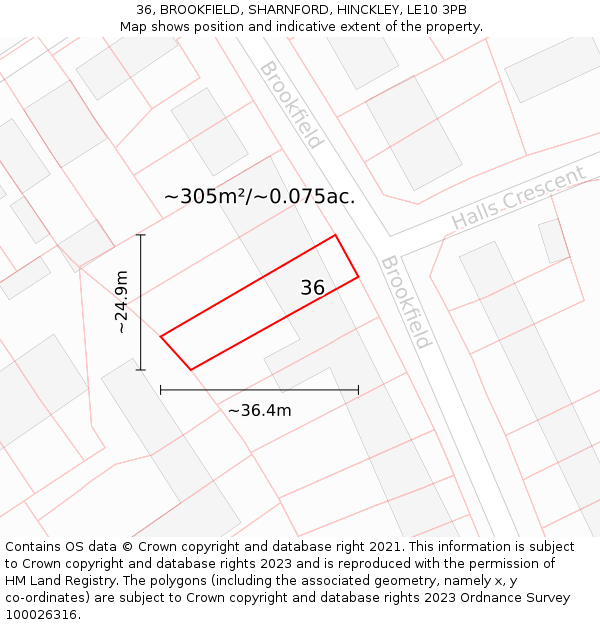 36, BROOKFIELD, SHARNFORD, HINCKLEY, LE10 3PB: Plot and title map