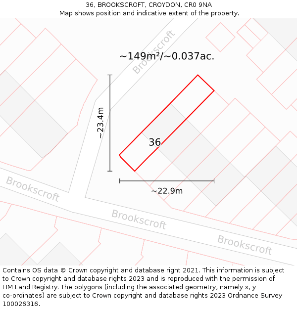 36, BROOKSCROFT, CROYDON, CR0 9NA: Plot and title map