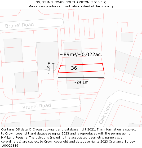 36, BRUNEL ROAD, SOUTHAMPTON, SO15 0LQ: Plot and title map