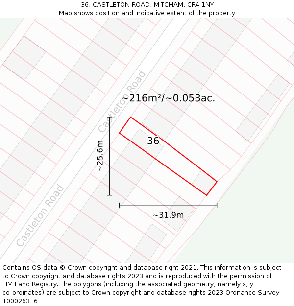 36, CASTLETON ROAD, MITCHAM, CR4 1NY: Plot and title map