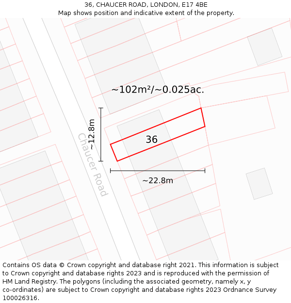 36, CHAUCER ROAD, LONDON, E17 4BE: Plot and title map