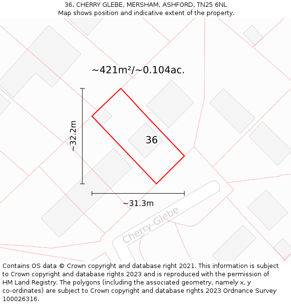 36, CHERRY GLEBE, MERSHAM, ASHFORD, TN25 6NL: Plot and title map