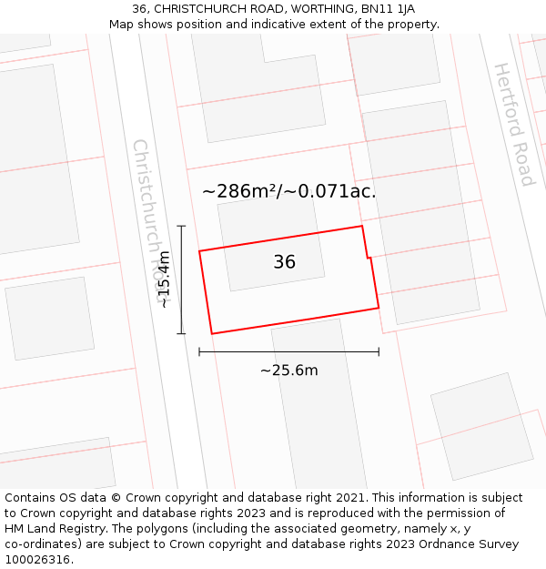36, CHRISTCHURCH ROAD, WORTHING, BN11 1JA: Plot and title map