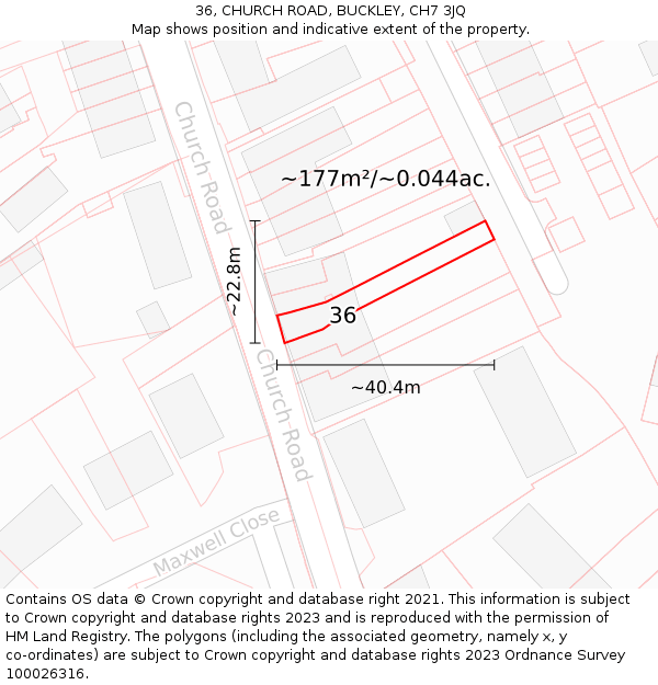 36, CHURCH ROAD, BUCKLEY, CH7 3JQ: Plot and title map