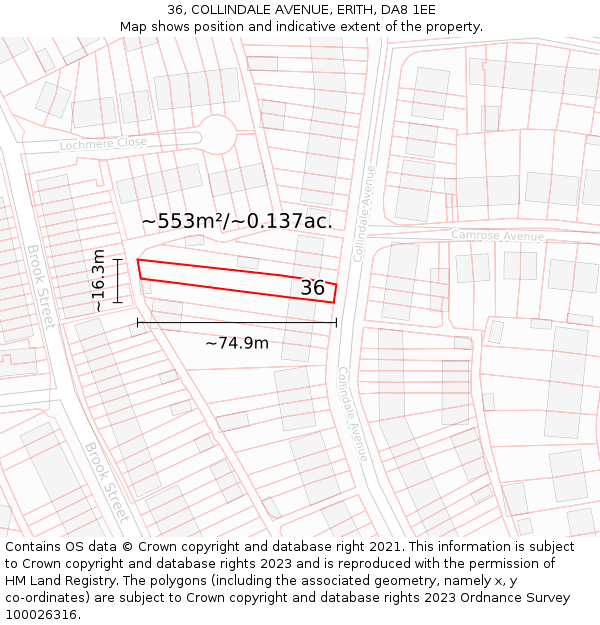 36, COLLINDALE AVENUE, ERITH, DA8 1EE: Plot and title map