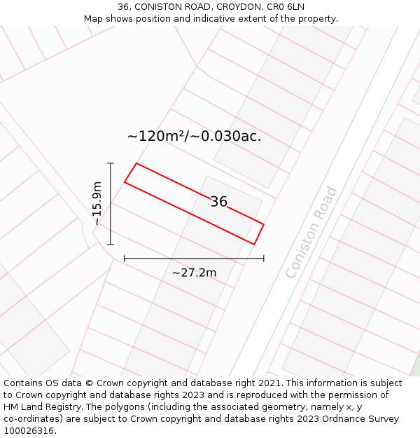 36, CONISTON ROAD, CROYDON, CR0 6LN: Plot and title map