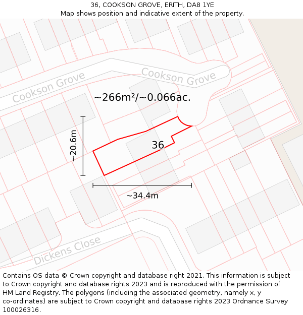 36, COOKSON GROVE, ERITH, DA8 1YE: Plot and title map