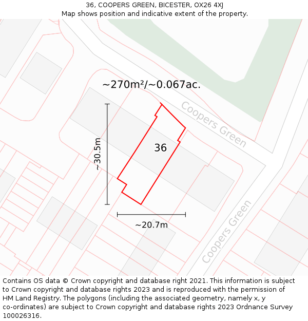 36, COOPERS GREEN, BICESTER, OX26 4XJ: Plot and title map