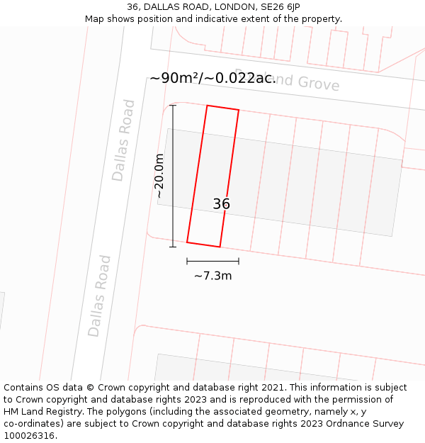36, DALLAS ROAD, LONDON, SE26 6JP: Plot and title map
