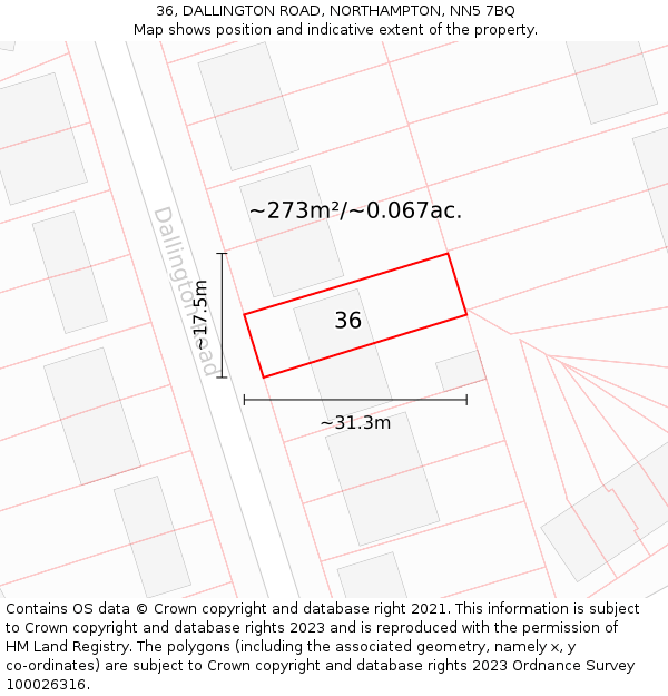 36, DALLINGTON ROAD, NORTHAMPTON, NN5 7BQ: Plot and title map