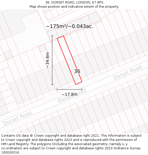 36, DORSET ROAD, LONDON, E7 8PS: Plot and title map
