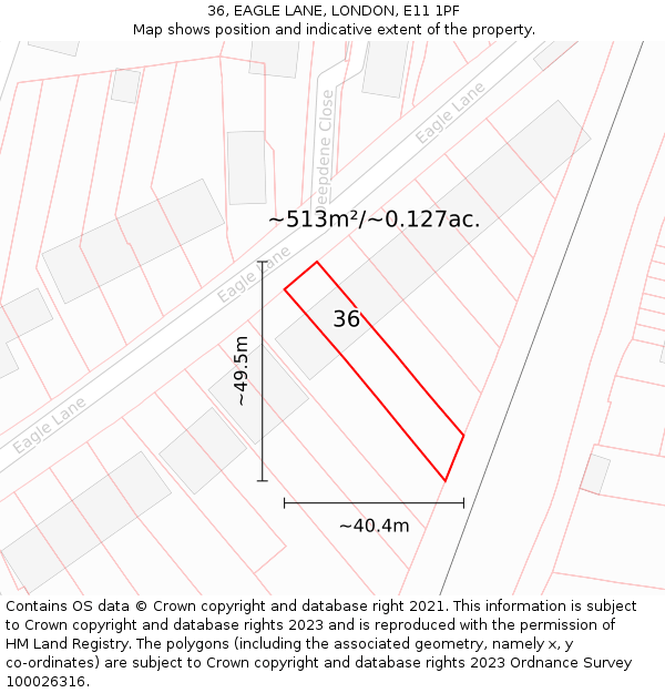 36, EAGLE LANE, LONDON, E11 1PF: Plot and title map