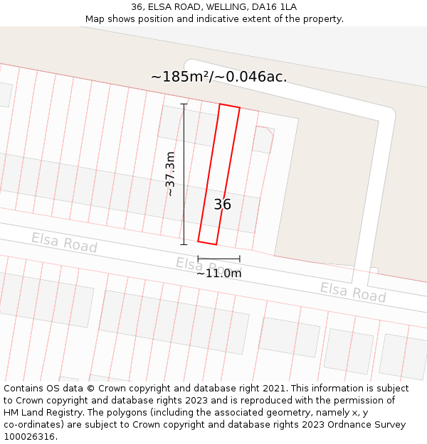 36, ELSA ROAD, WELLING, DA16 1LA: Plot and title map