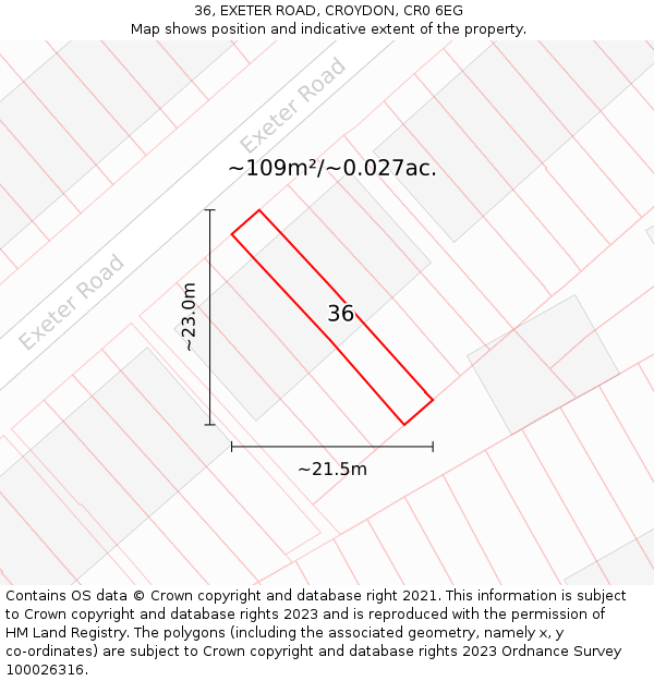 36, EXETER ROAD, CROYDON, CR0 6EG: Plot and title map