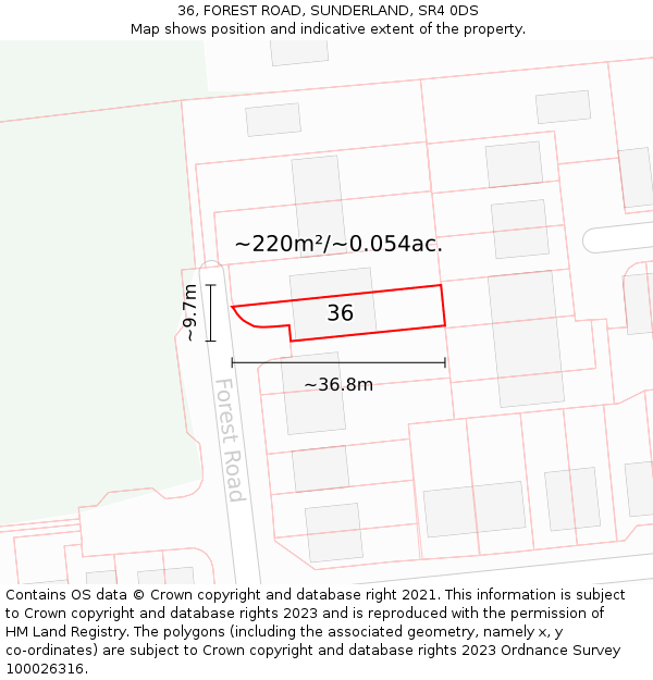 36, FOREST ROAD, SUNDERLAND, SR4 0DS: Plot and title map