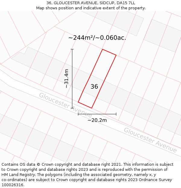36, GLOUCESTER AVENUE, SIDCUP, DA15 7LL: Plot and title map